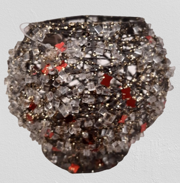 Świecznik ażurowy z brokatem i kryształkami lodu, 12 sztuk, czarno-czerwony kod: 5010