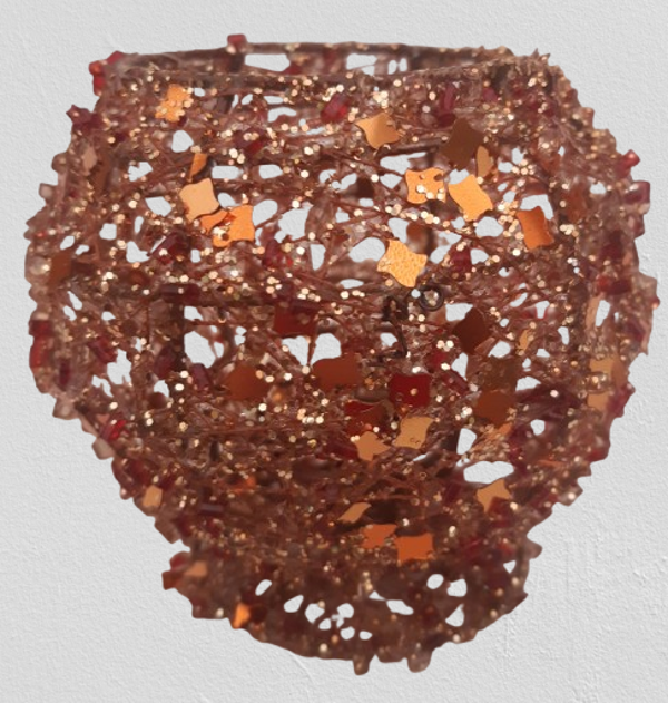 Świecznik ażurowy z brokatem i kryształkami lodu,  12 sztuk, rudy, kod: 5010