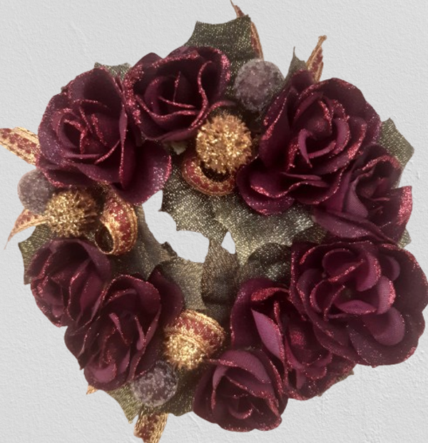 Stroik na świeczkę róże ze złoceniami, 13 cm, fiolet, kod: 553