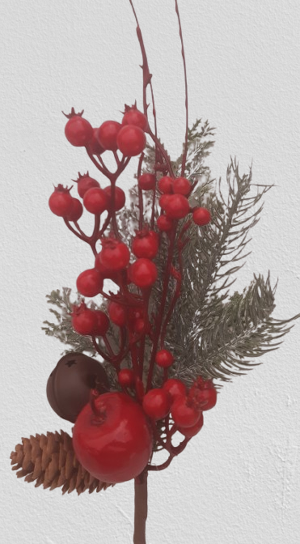 Gałązka jarzębiny z metalowym dzwoneczkiem 48 cm, kod: 6701