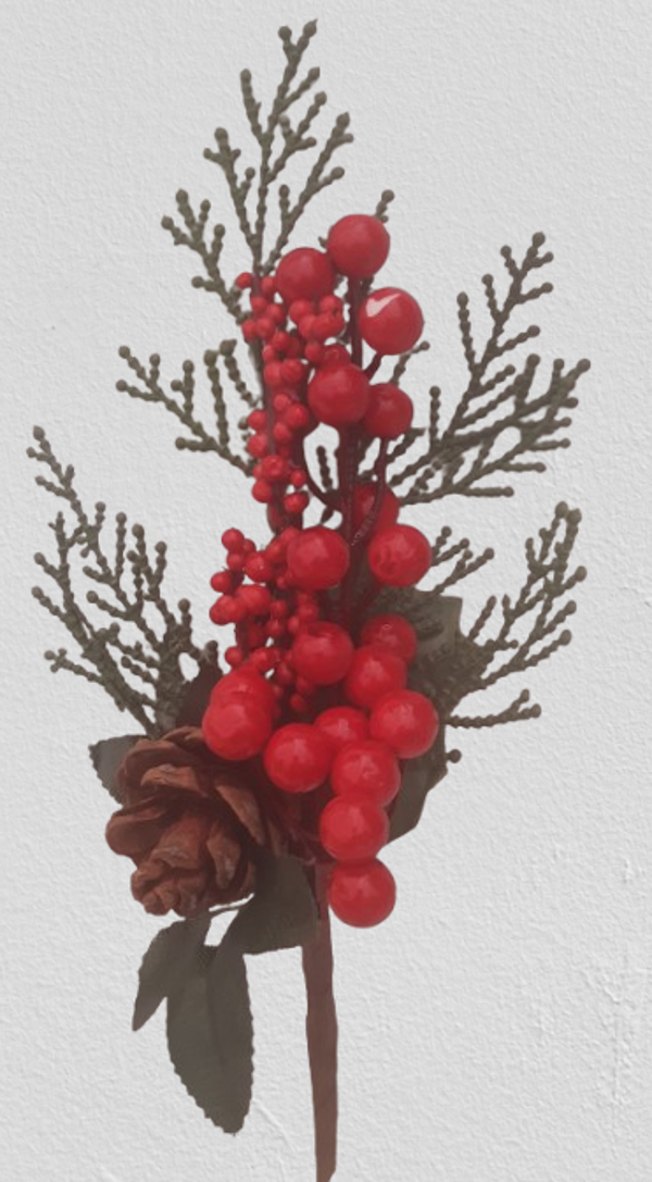 Gałązka świąteczna z choinką i jarzębiną 27 cm, kod: 9103