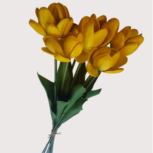 Tulipan silikonowy – wiązka 7 kwiatów, 55 cm, żółty, kod: 311
