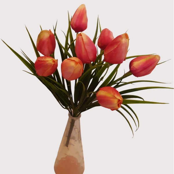 Tulipan – bukiet z trawą 9 kwiatów 35 cm, różowy, kod: 2203