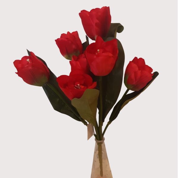 Tulipan – bukiet 7 kwiatów z liśćmi 47 cm, czerwony, kod: 8184