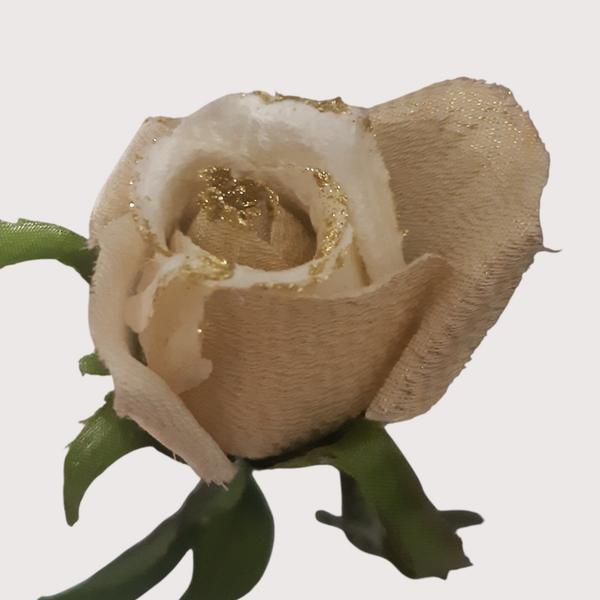 Róża-pączek, 67 cm,  złocenia na płatkach, krem, kod: 6100701