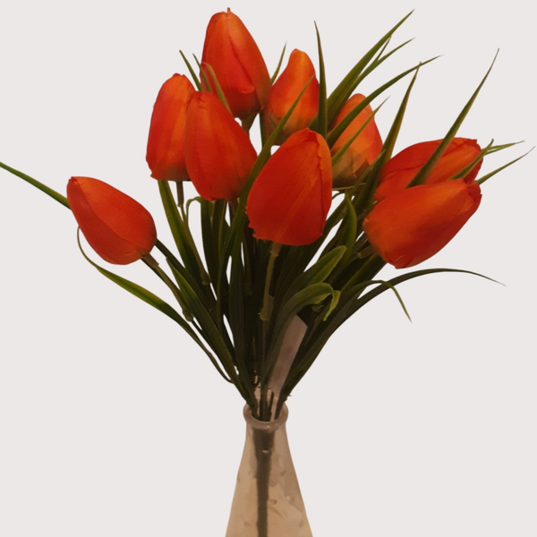 Tulipan – bukiet z trawą 9 kwiatów 35 cm, pomarańczowy, kod: 2203