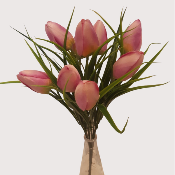 Tulipan – bukiet z trawą 9 kwiatów 35 cm, jasny fiolet, kod: 2203