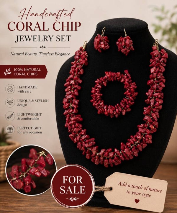 Red Coral Chip Jewelry Set