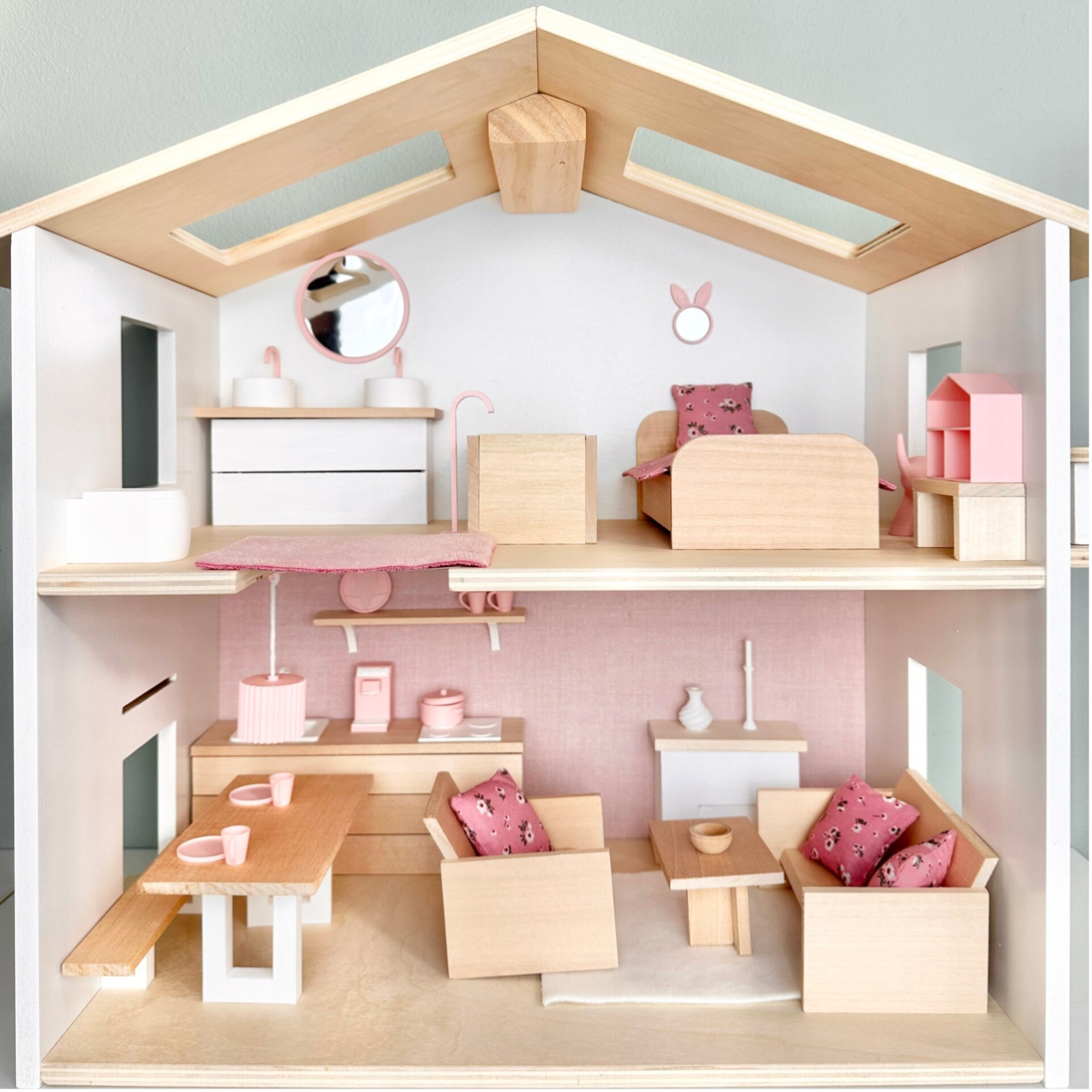 Wooden dollhouse furniture in Scandinavian style