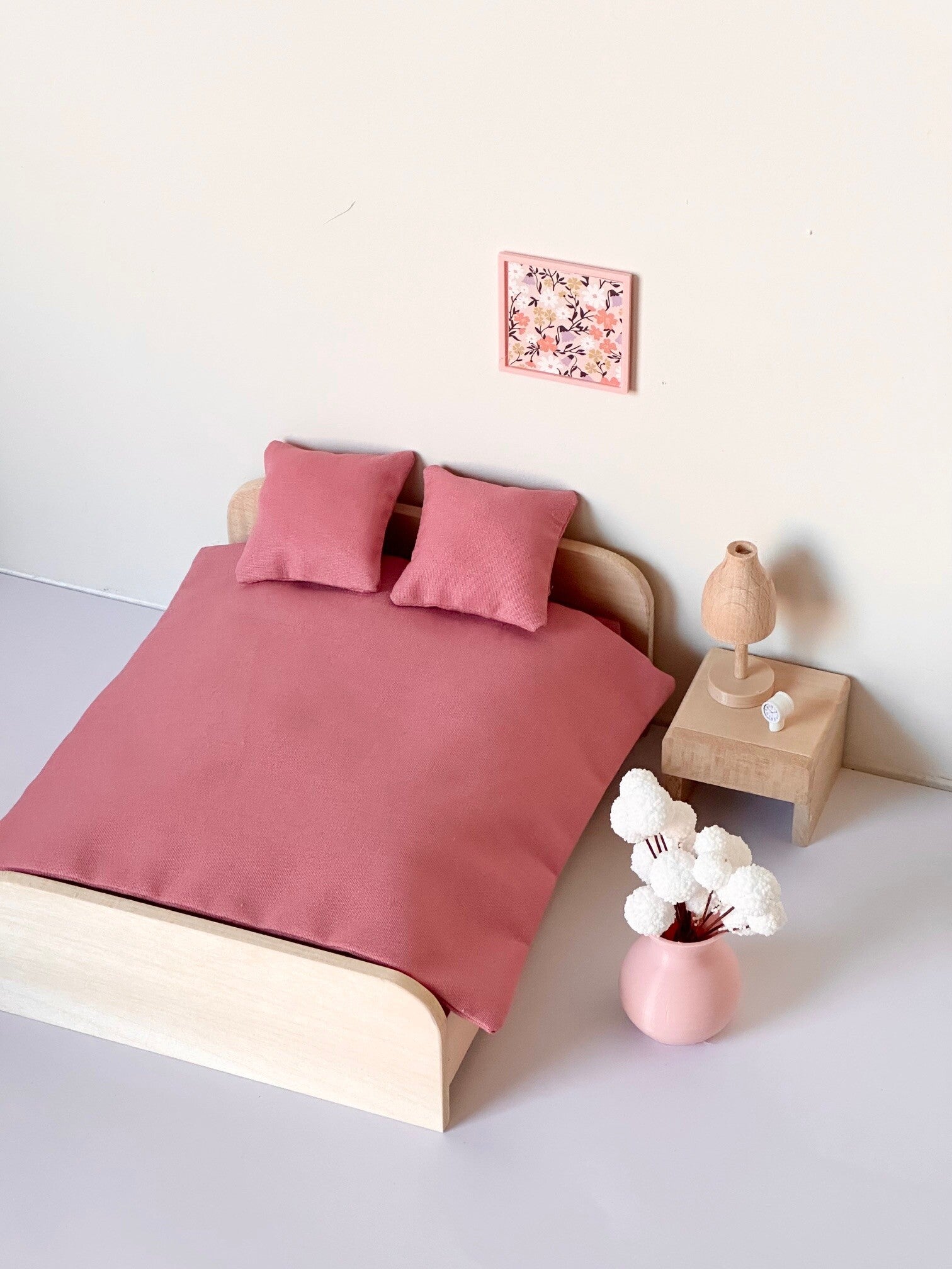 Scandi design wooden dollhouse bedroom for girls