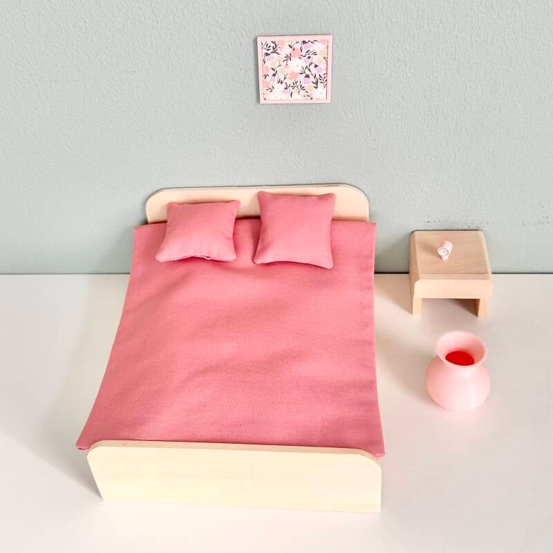 Puppenhaus Schlafzimmer Doppelbett - Altrosa