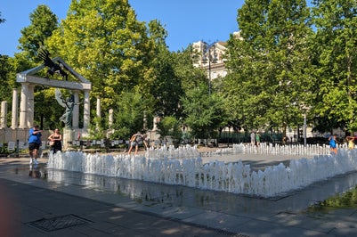 city square with a fountain
