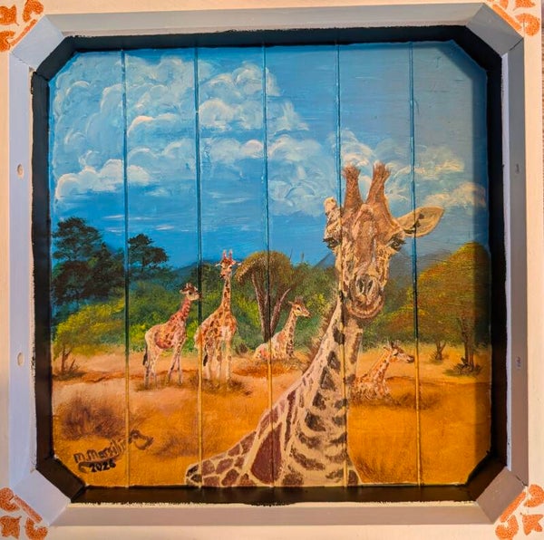 Uniek geüpcycled dienblad - Giraffen uit de Beekse Bergen