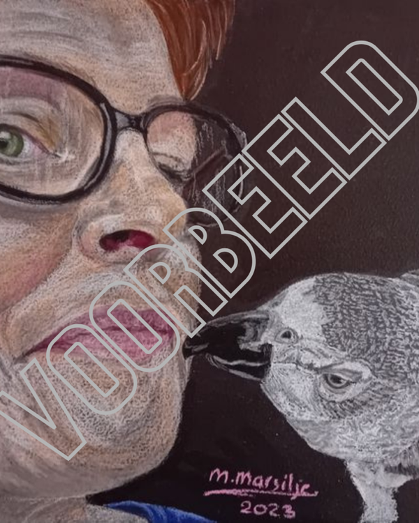 Portret kleurpotlood in opdracht - mens & dier