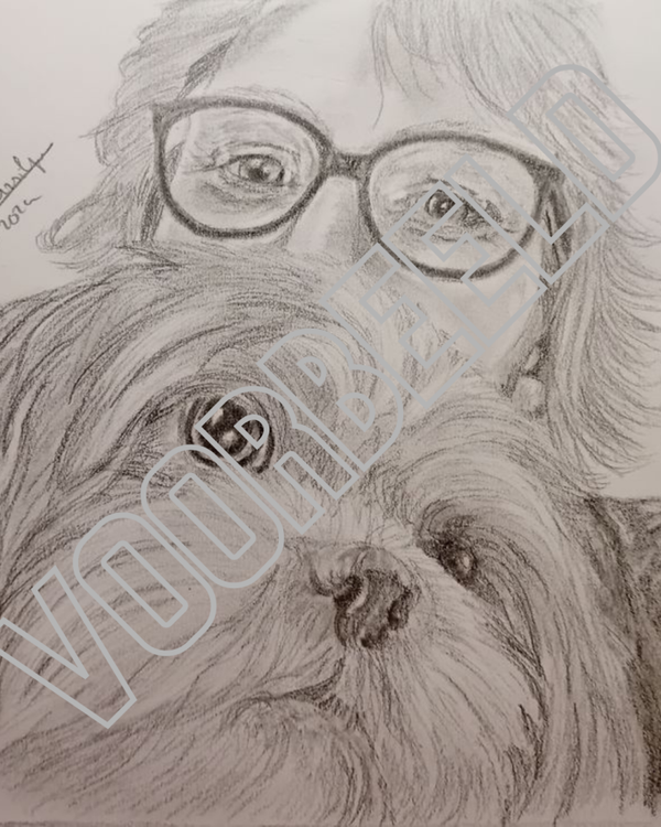 Portret grafiet in opdracht - mens & dier