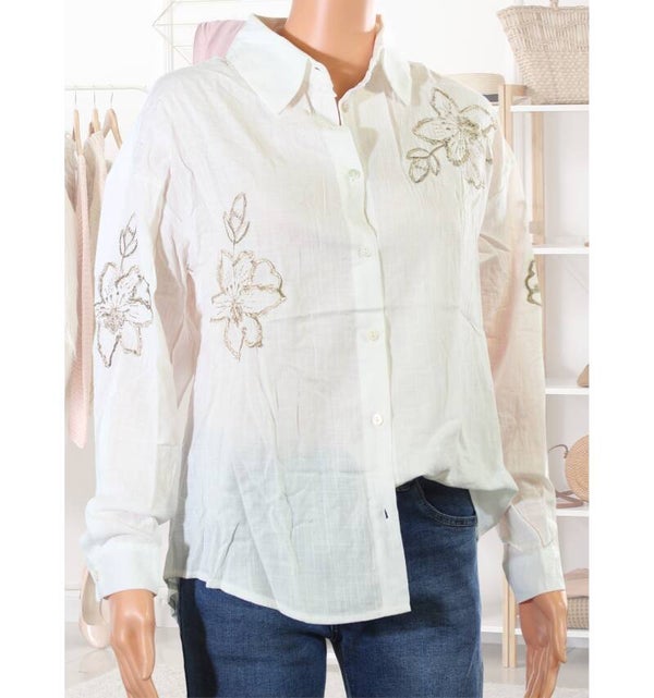 Chemise a bordure doré blanche