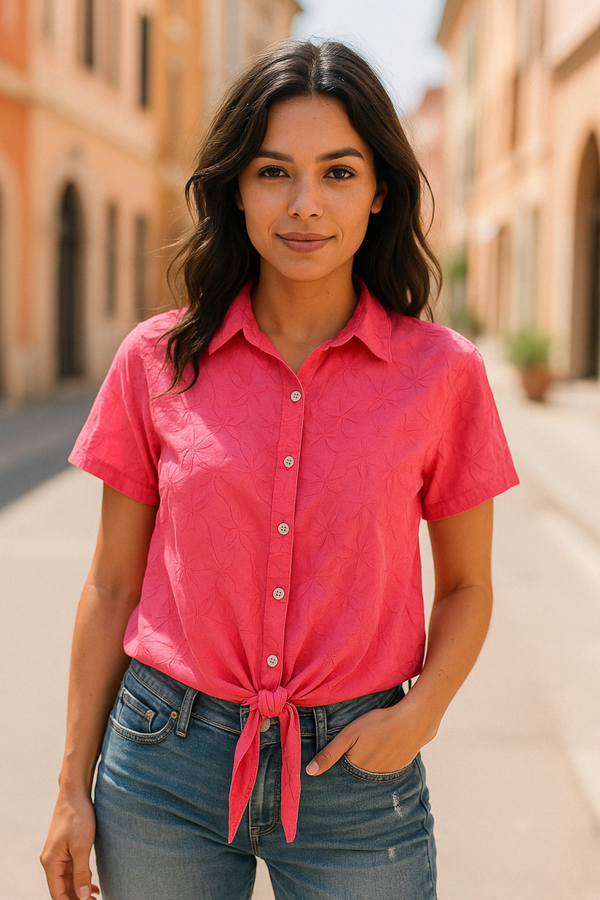T Shirt Nouée Rose