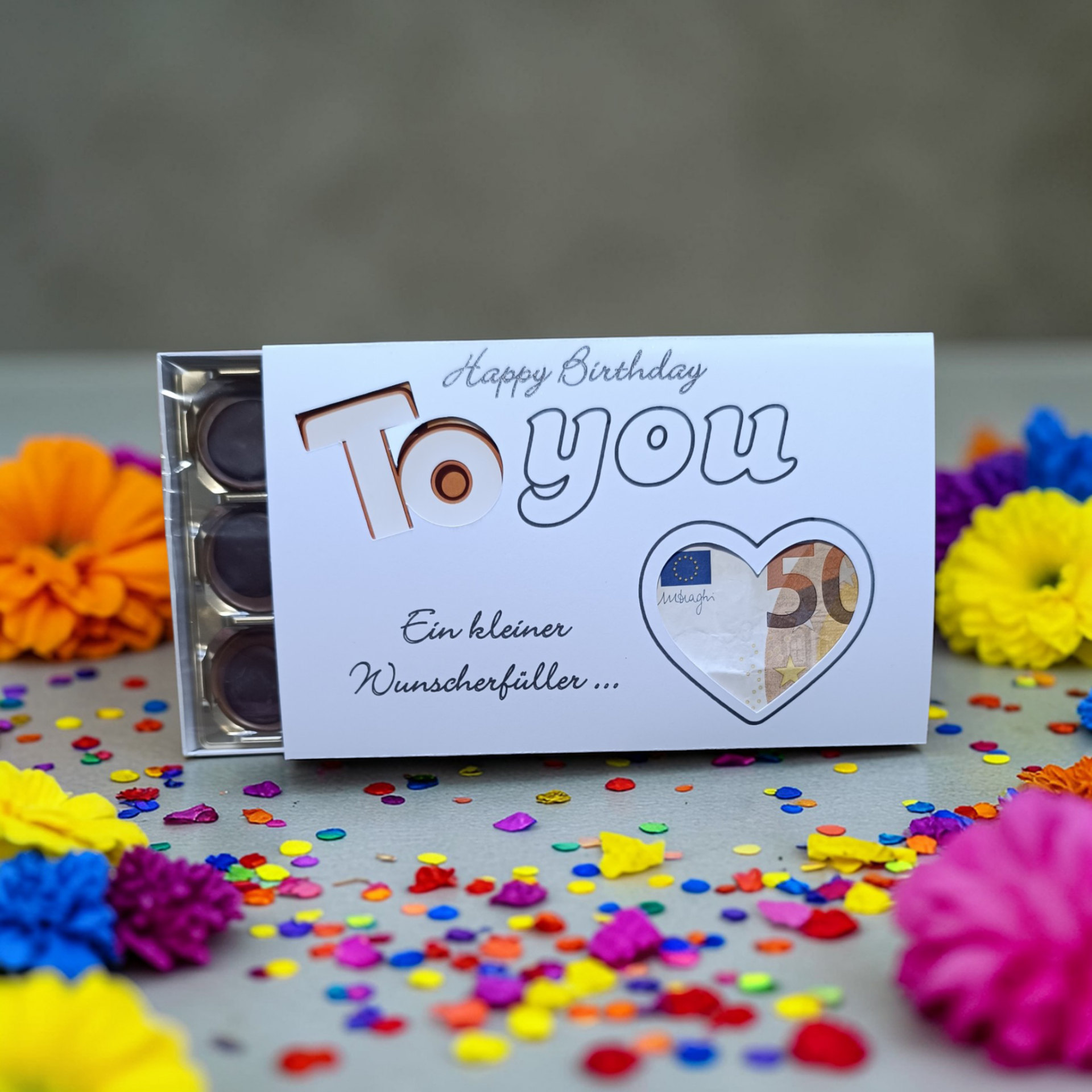Toffifee Banderolen Zieh-Botschaften Geburtstag Geschenkidee Geschenkverpackung Geldgeschenk personalisierte Geschenke DIY-Projekte