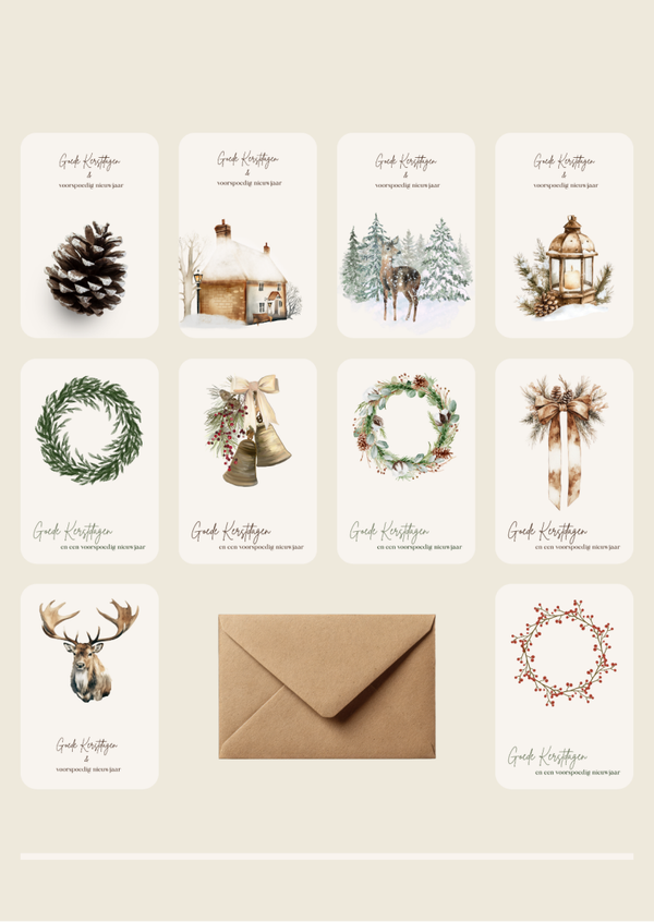Set van 10 Kaarten met ronde hoeken ( incl. envelop kraft )
