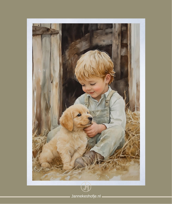 kinderkaart jongetje met hond