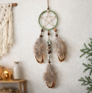 Attrape-rêves bohème fait main – agate arbre et plumes naturelles