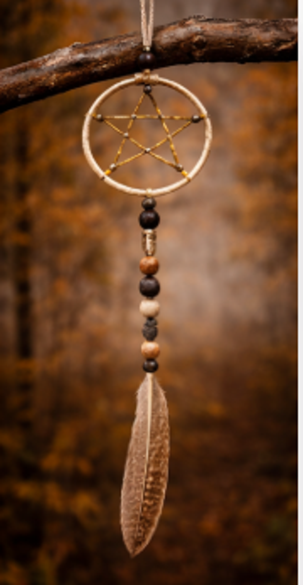 Pendule jaspe paysage – plume de faisan et pierres naturelles