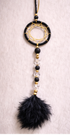 Pendule pierre de lave – cristal de roche et plume de marabout