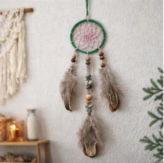 Attrape-rêves bohème fait main – agate arbre et plumes naturelles