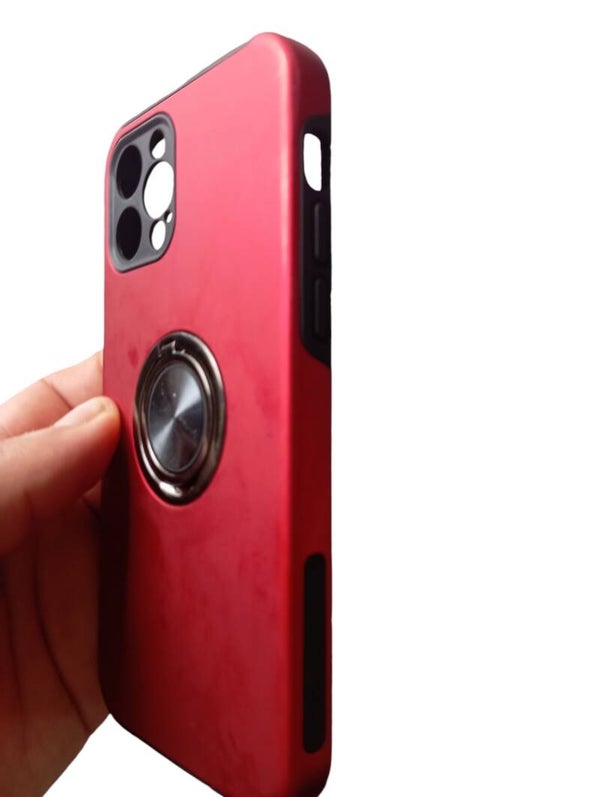 iPhone 12 Pro - Étui de protection magnétique antichoc de 360 mm avec support à anneau, béquille pour iPhone 1 2Pro d'Apple - rouge matte