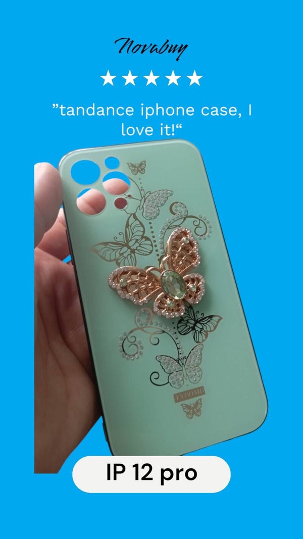 Coque de protection vert claire-iphone 12 pro  avec motif papillons doré pour filles et femmes