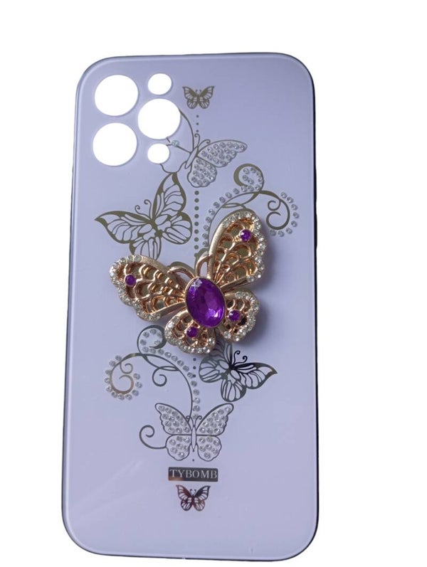 Coque de protection bleu claire-iphone 12 pro  avec motif papillons doré pour filles et femmes