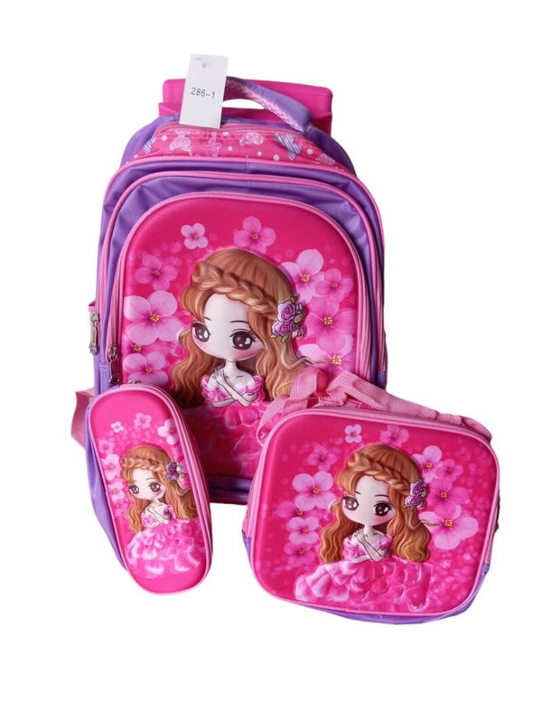 Sac à Dos d'École à Roulettes pour Enfant, Ensemble de 3 Pièces avec Sac à Déjeuner
