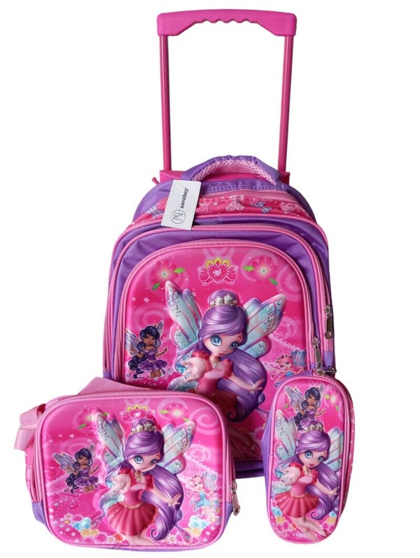 Sac à Dos d'École à Roulettes pour Enfant, Ensemble de 3 Pièces avec Sac à Déjeuner