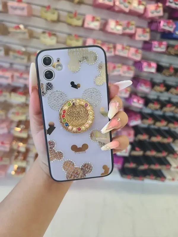 Coque pour iPhone 12 Pro  Support avec anneau pour les doigts , bleu clair pour filles et femmes