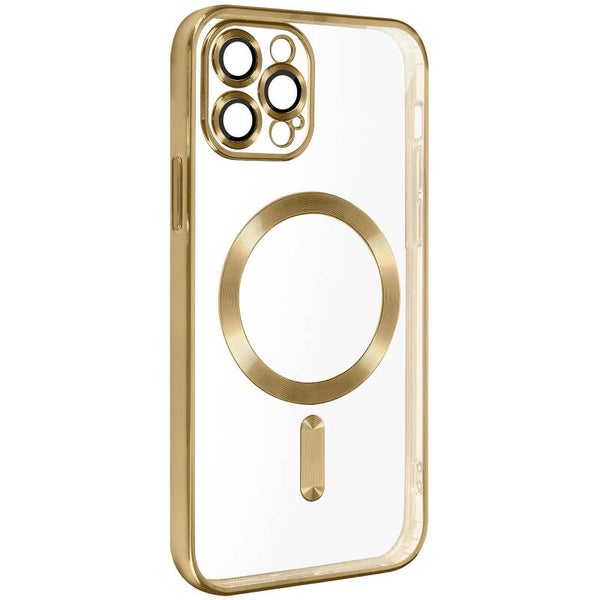 Coque pour iPhone 15 Pro Max avec Cercle Magnétique et Protection Caméra, Coque Rigide Transparent Contour Doré