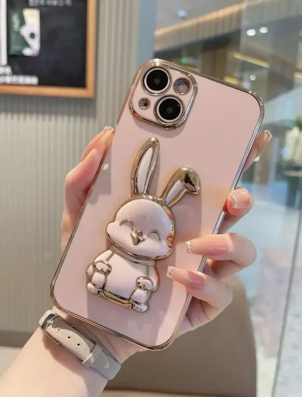 Coque de téléphone iPhone 14 avec support en forme de lapin pour filles