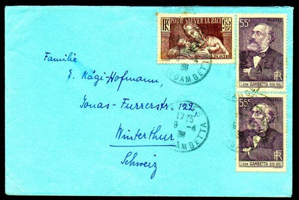 N° 356 + N° 378 SUR LETTRE 1938 NÎMES POUR LA SUISSE