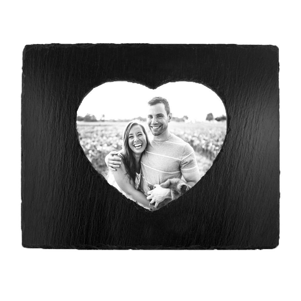 Personalised Black Slate Heart Photo Frame