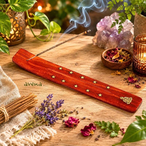 🪔 Buddha & Star Mango Wood Incense Ash Catcher