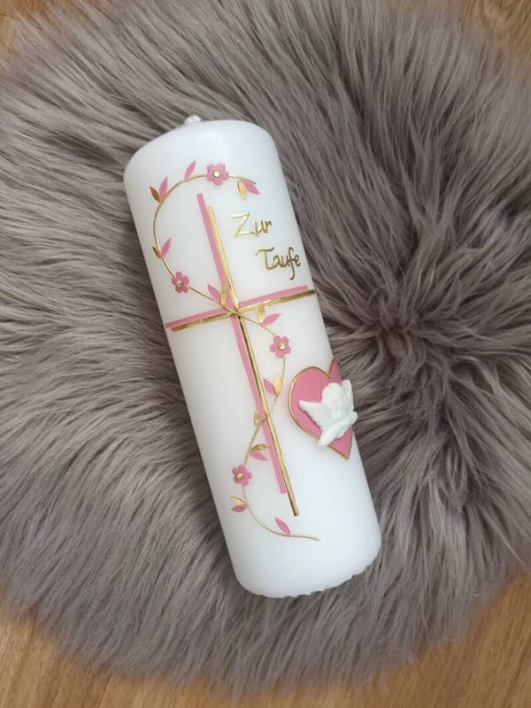 Taufkerze Mädchen ,,rosa mit Engel''