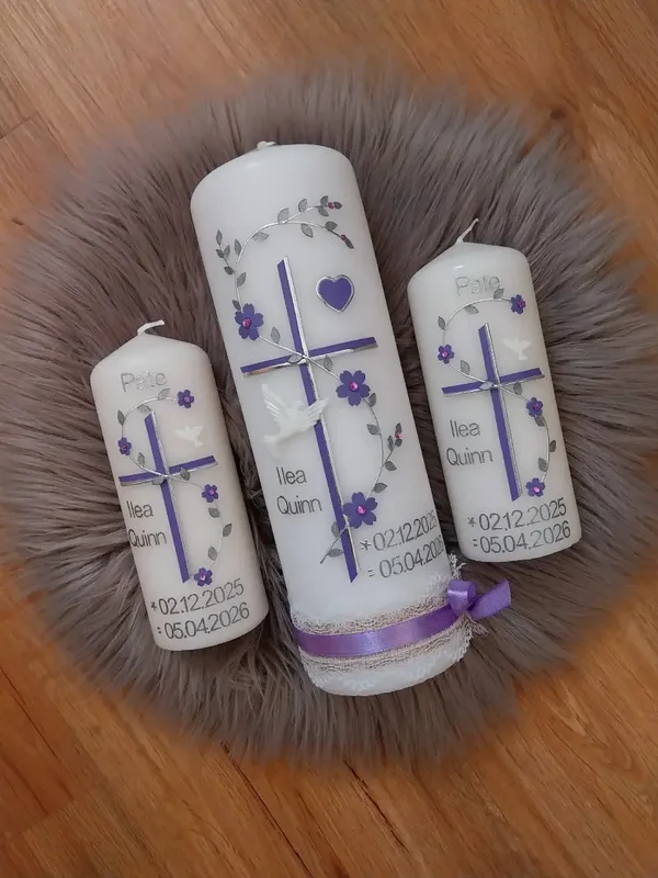 Taufkerze Mädchen ,,lila kreuz"