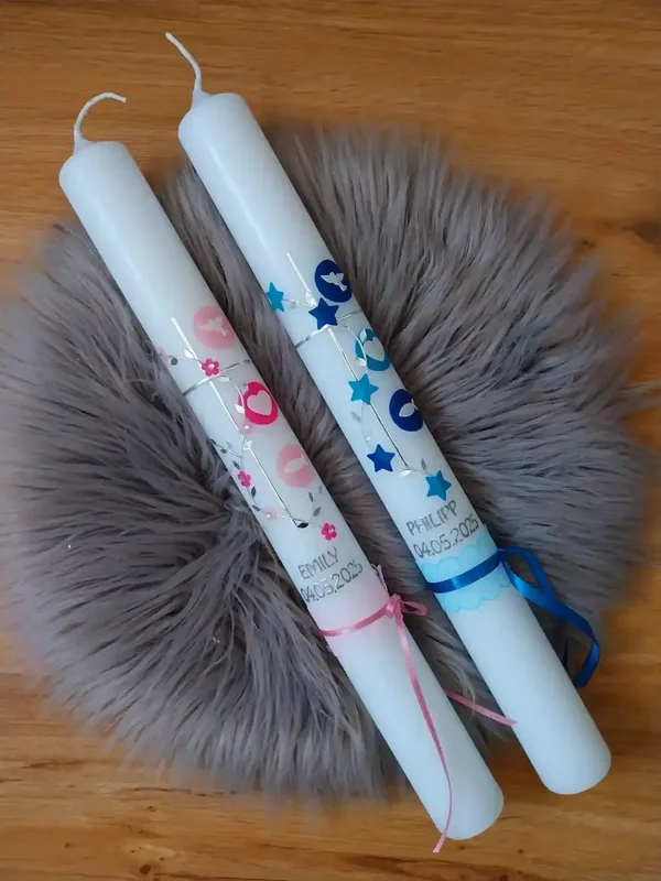 Kommunionkerze Junge/Mädchen pink,blau ,,Sterne"