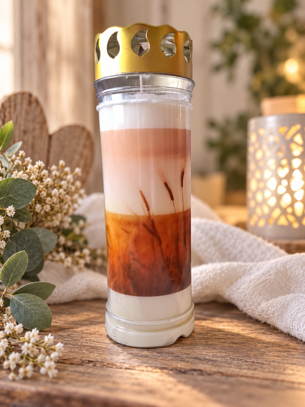 🕯️ Grablicht mit Ähren von Bolsius – Ein Licht der Erinnerung 🌅🤍  7 Tage Brenndauer