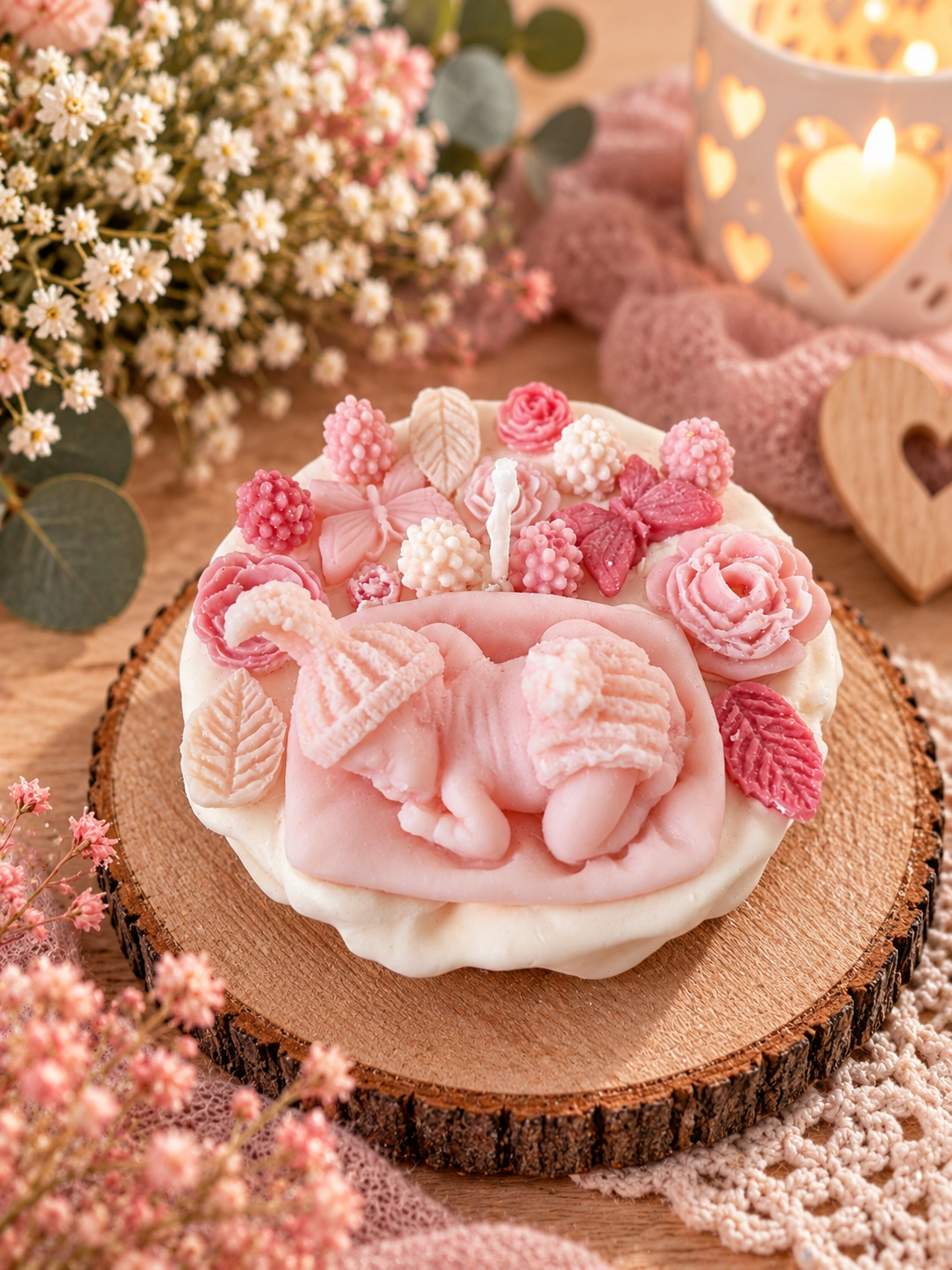 Liebevolle Kerzentorten für Babys – handgemachte Geschenkideen zur Geburt und Babyparty 🩷🩵