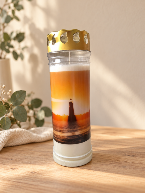 🕯️ Grablicht mit Leuchtturm – Ein Licht, das den Weg weist 🌅🤍 7 Tage Brenndauer