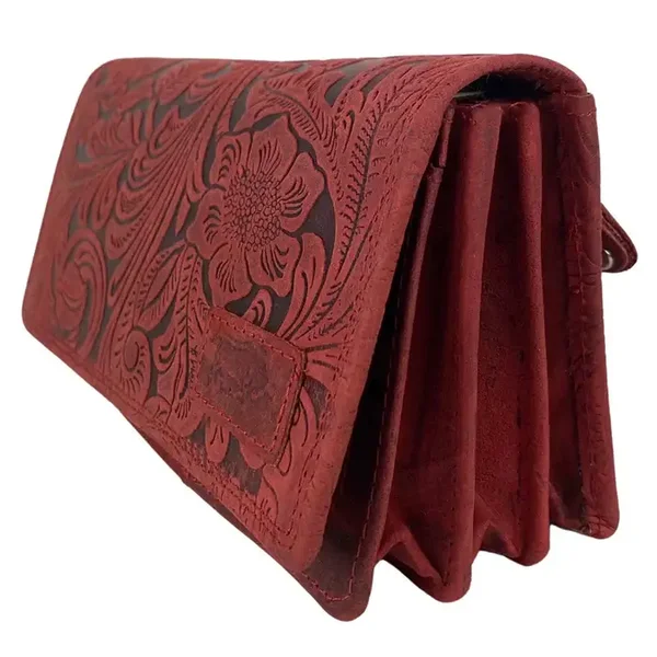 Damesportemonnee met bloemenprint Leder Rood