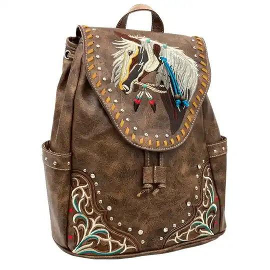 Horse Western Geborduurde rugzak Bruin