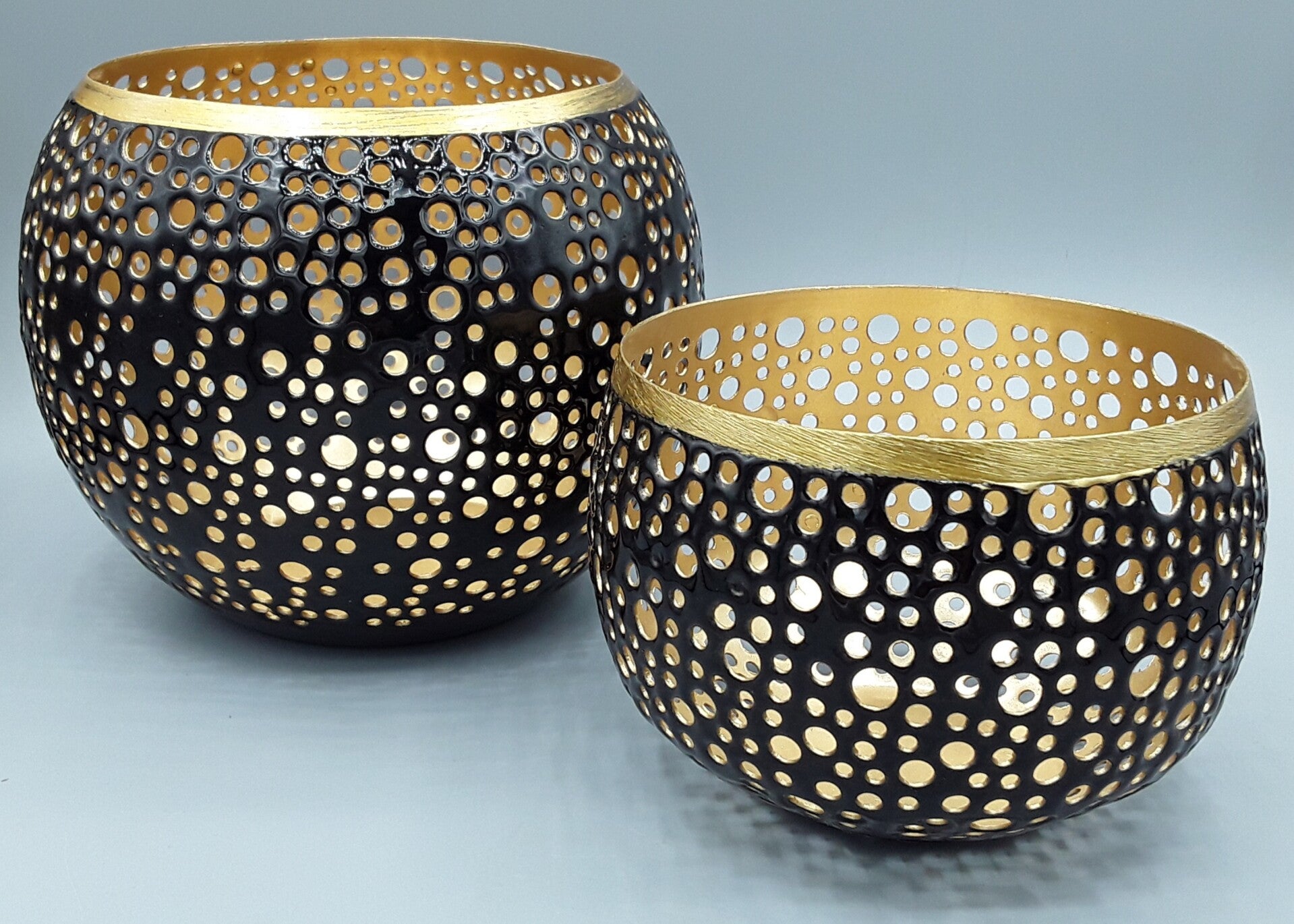 Luxe Votief sfeerlicht 12 cm zwart / goud incl. theelicht