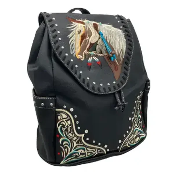 Horse Western Geborduurde rugzak Zwart