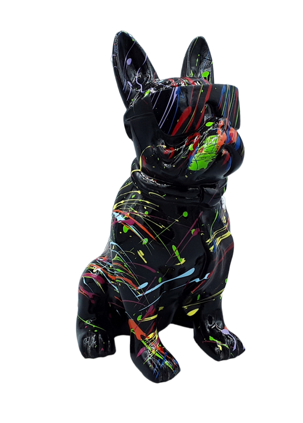 Exclusieve Frans Bulldog met bril Zwart - gekleurde verfspetters